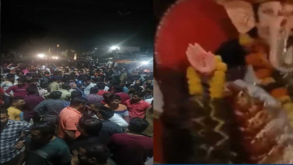 भोपाल में गणपति जुलूस पर हिंसा, जनता ने पुलिस थाने के बाहर किया प्रदर्शन